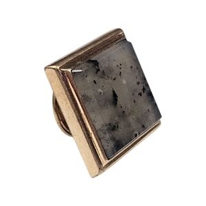 Antique Victorian Button Stud Cuff Link Gray Quartz Gold Plated Square 1880s